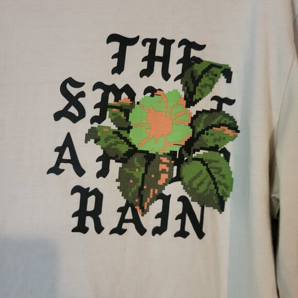 Bershka "THE SMELL AFTER RAIN" floral Men's Long Sleeve T shirt Size M off white - Picture 5 of 7